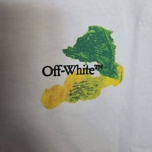 Off-White White Tee with Green and Yellow Graphic Splash